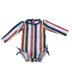 Rufflebutts Rainbow striped rash guard long sleeve ruffle swimsuit 18-22 Months
